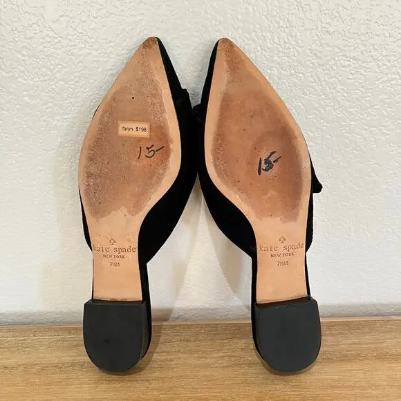 Kate Spade Faryn Black Suede Slip On Ruffle Mules Size 7.5 - Picture 11 of 15